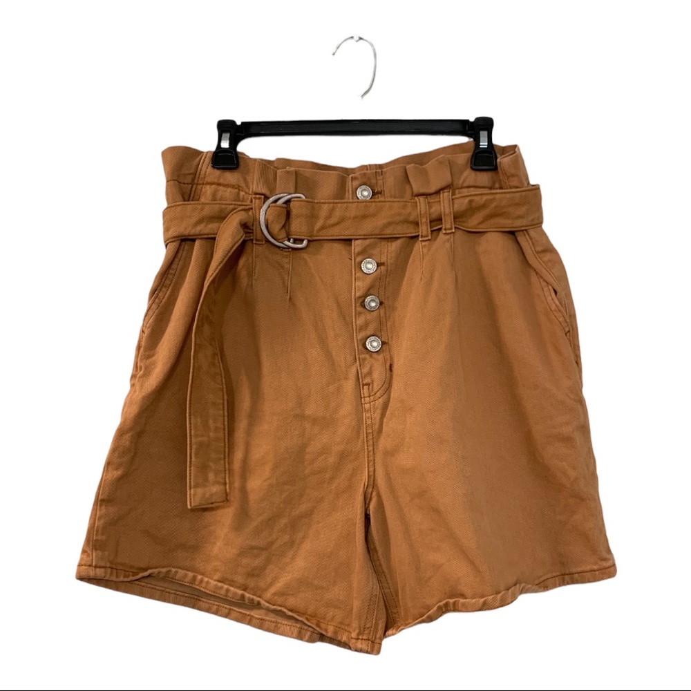 Free People High Waisted Belted Boho Shorts Women's Size 12 Mustard/Tan